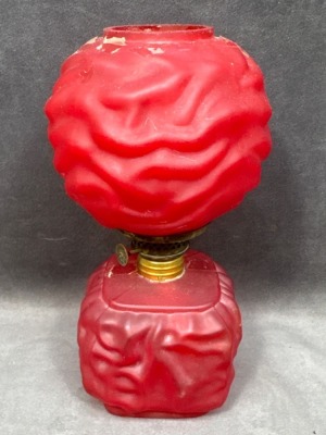 Red Satin Glass Miniature Lamp With Drape Design - 2