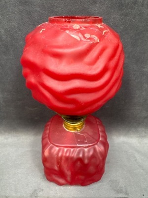 Red Satin Glass Miniature Lamp With Drape Design - 3