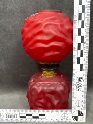 Red Satin Glass Miniature Lamp With Drape Design - 4
