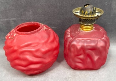 Red Satin Glass Miniature Lamp With Drape Design - 5