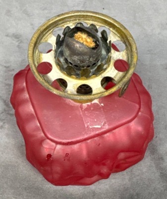 Red Satin Glass Miniature Lamp With Drape Design - 6