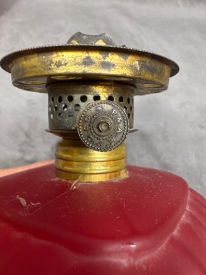 Red Satin Glass Miniature Lamp With Drape Design - 7
