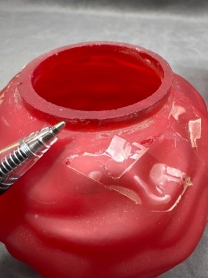 Red Satin Glass Miniature Lamp With Drape Design - 8