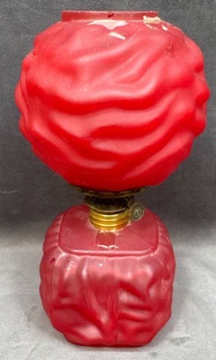 Red Satin Glass Miniature Lamp With Drape Design - 10