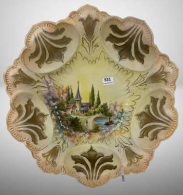 RS Prussia Castle Scene 10"d Scalloped bowl