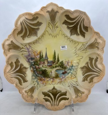 RS Prussia Castle Scene 10"d Scalloped bowl - 5