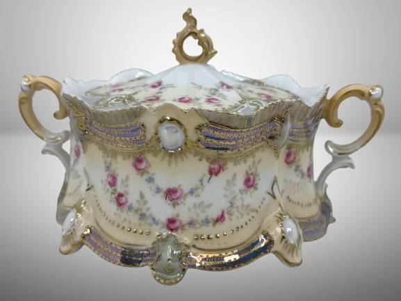 RS Prussia Ribbon and Jewel Mold Cracker Jar