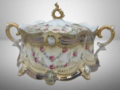 RS Prussia Ribbon and Jewel Mold Cracker Jar