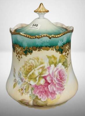 RS Prussia Porcelain Biscuit Jar with Lid