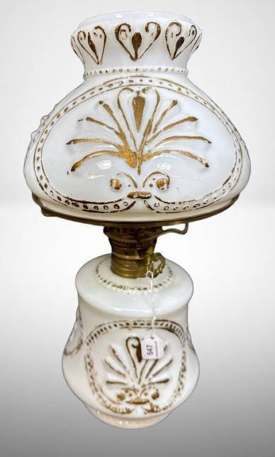 Milk Glass Parlor Lamp with Electric Burner