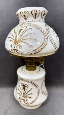 Milk Glass Parlor Lamp with Electric Burner - 4