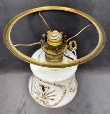 Milk Glass Parlor Lamp with Electric Burner - 6