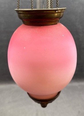 Hanging Pink Glass Oil Lamp with Brass Details - 2