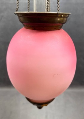 Hanging Pink Glass Oil Lamp with Brass Details - 4