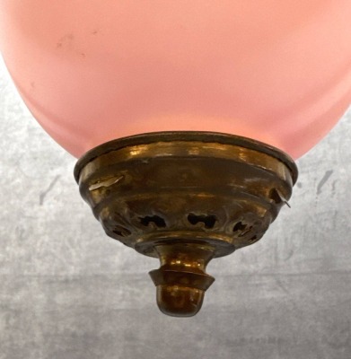 Hanging Pink Glass Oil Lamp with Brass Details - 5