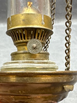 Hanging Pink Glass Oil Lamp with Brass Details - 10