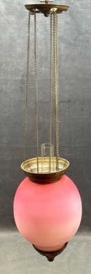Hanging Pink Glass Oil Lamp with Brass Details - 11