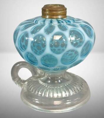 Hobbs Blue Opalescent Coin Dot Finger Oil Lamp