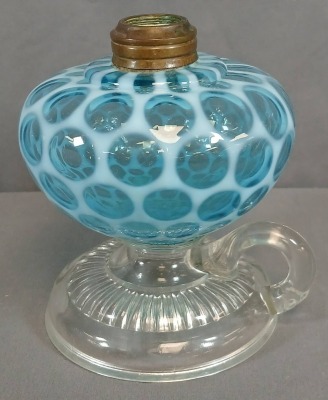 Hobbs Blue Opalescent Coin Dot Finger Oil Lamp - 3