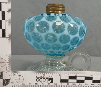 Hobbs Blue Opalescent Coin Dot Finger Oil Lamp - 8