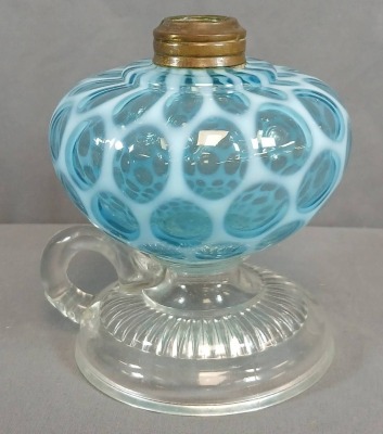 Hobbs Blue Opalescent Coin Dot Finger Oil Lamp - 9