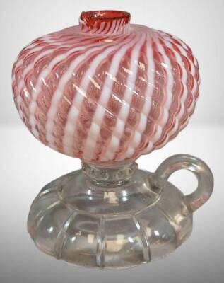 Cranberry Opalescent Sheldon Swirl Finger Oil Lamp