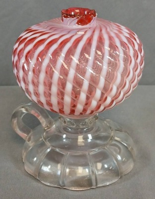 Cranberry Opalescent Sheldon Swirl Finger Oil Lamp - 3
