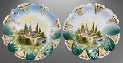 RS Prussia 9-Inch Plates With Castle Scene