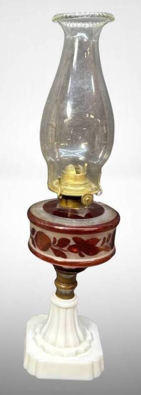 Glass and Brass Oil Lamp With Etched Design