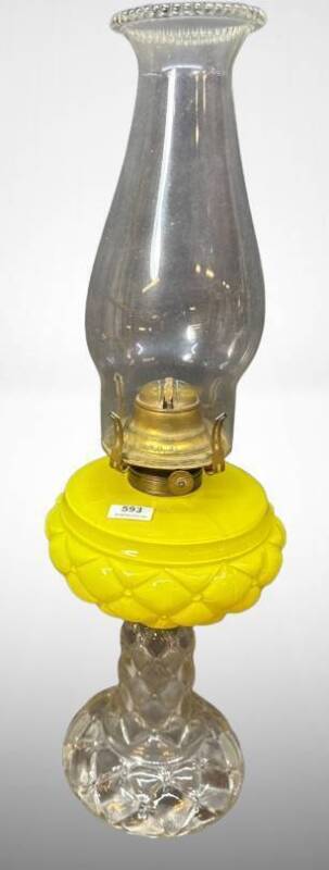 1890 Consolidated Glass Yellow Quilt Kerosene Lamp