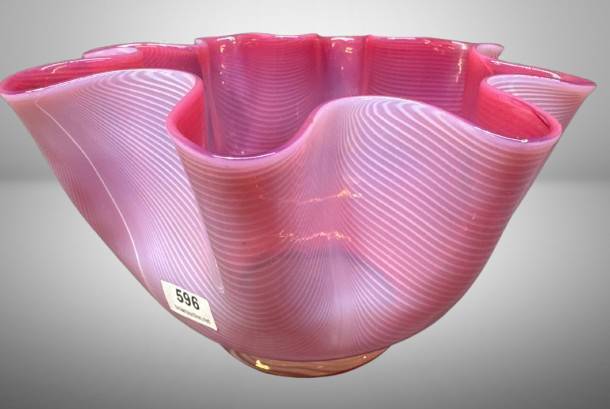 Pink Cased Glass Lamp Shade with Drapery Design