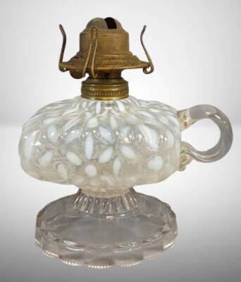 Northwood Snowflake Finger Hand Lamp in Opalescent Glass