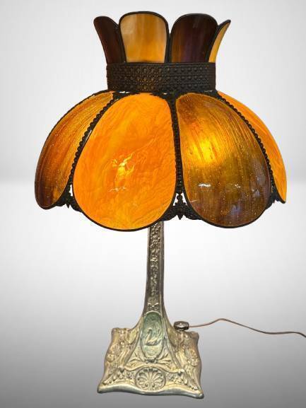 Stained Glass Table Lamp with Ornate Base