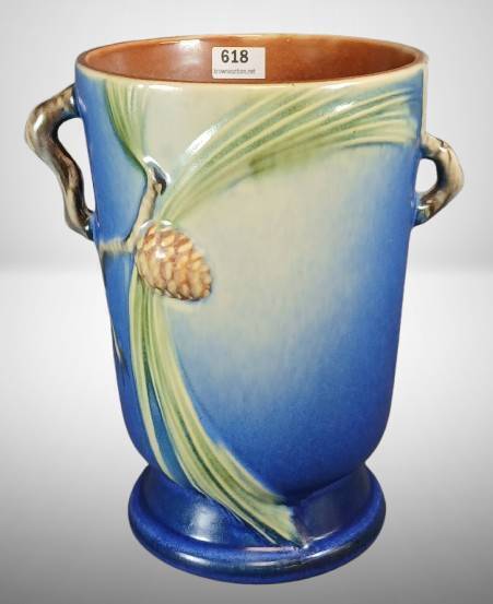 Roseville Pine Cone 704-7" Vase, Blue