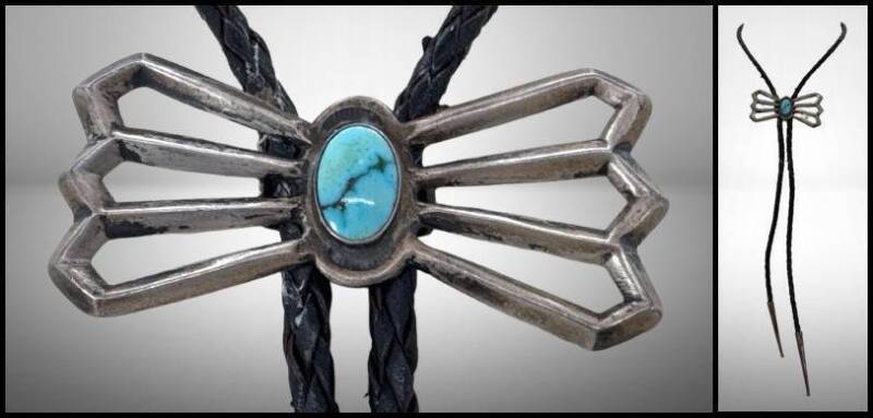 Silver Bolo Tie with Turquoise Centerpiece