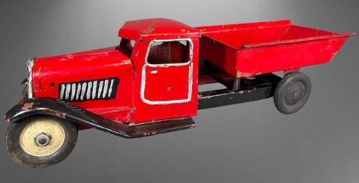 Red Steel Dump Truck Toy with Tipping Bed