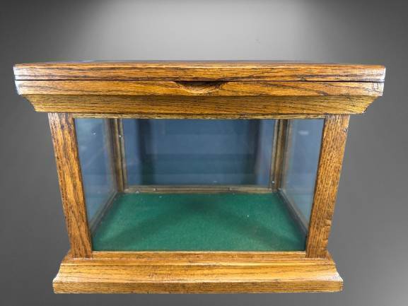 Wooden Glass Display Case With Hinged Lid