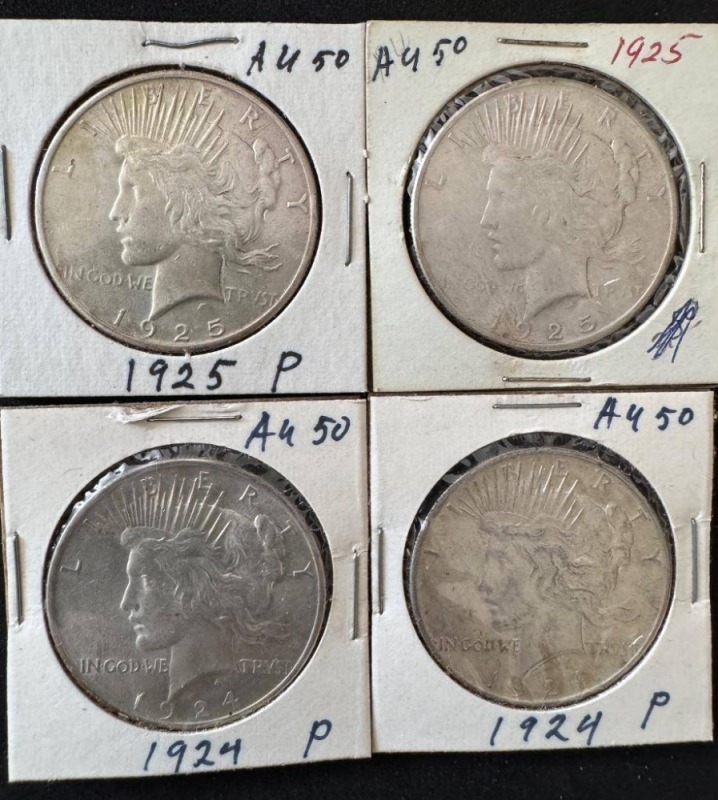 1924 and 1925 Peace Silver Dollars AU 50