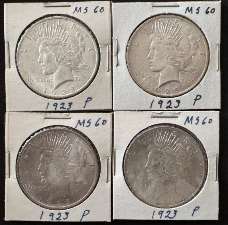 (4)&Acirc; 1923-P Peace Silver Dollars MS60