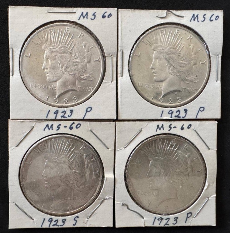 (4) 1923 Peace Silver Dollars MS60