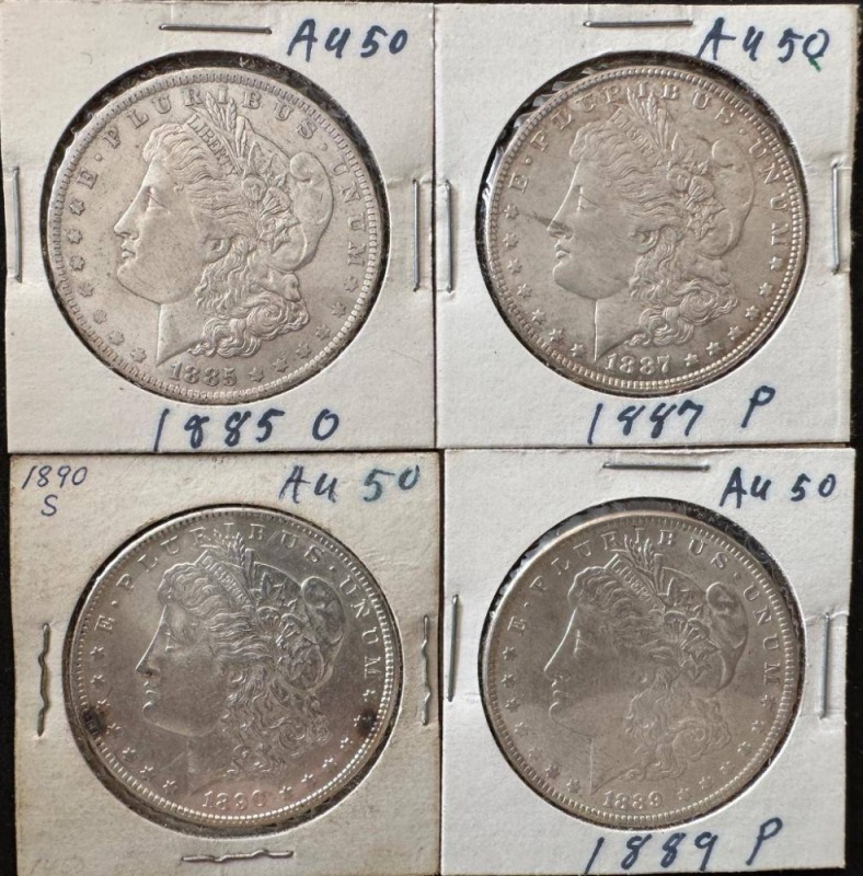 (4) Morgan Silver Dollars AU50