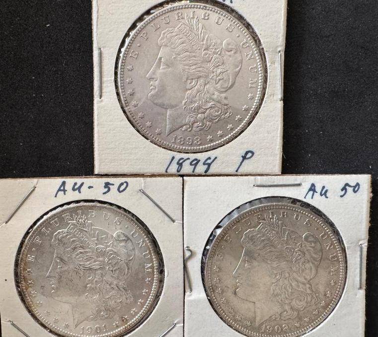 (3) Morgan Silver Dollars AU-50