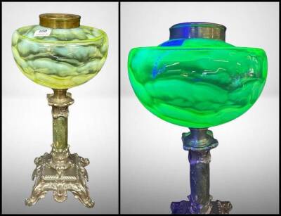 Vaseline Glass Lamp with Green and Silver Base