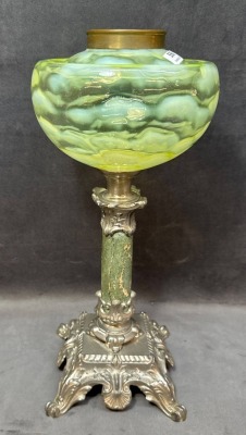 Vaseline Glass Lamp with Green and Silver Base - 4