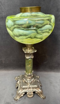 Vaseline Glass Lamp with Green and Silver Base - 5