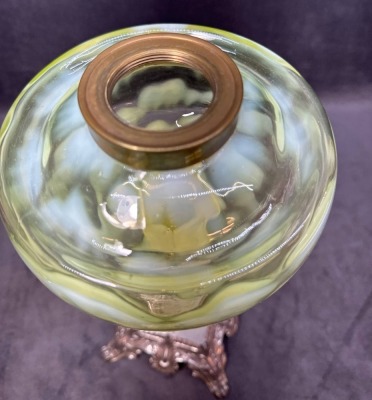 Vaseline Glass Lamp with Green and Silver Base - 7