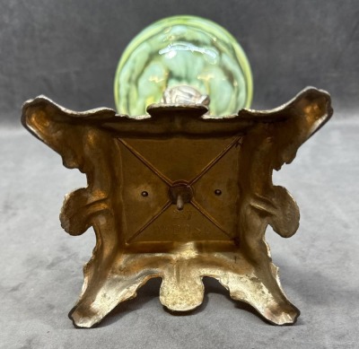 Vaseline Glass Lamp with Green and Silver Base - 8