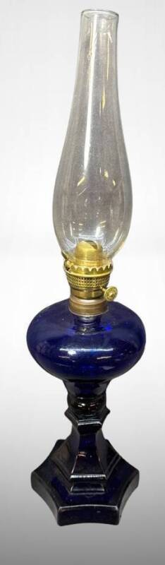 Cobalt Blue Glass Oil Lamp With Brass Burner