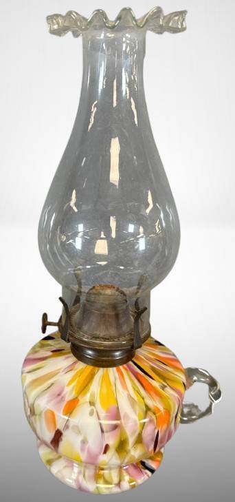 Spatter Glass Oil Lamp with Glass Chimney