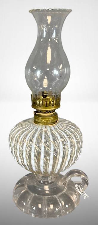 Clear Opalescent Glass Sheldon Swirl Kerosene Hand Lamp